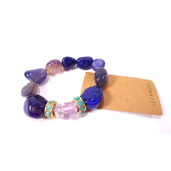 Neiman Marcus Lee Angel Majestic Glass Stone Cabochon Gold Ring Bracelet NWT 350 - Picture 7 of 10